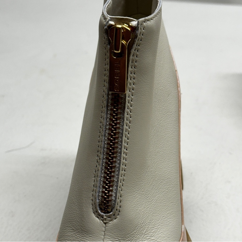 Sorel Waterproof Brex Heeled Chalk/Peach Women Chelsea Leather Zip Booties 8 - Picture 8 of 11